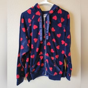 Torrid Velour Heart Hoodie Lounge Jacket Navy Blue & Red Size 2X